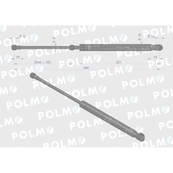 Siłownik szyby tylnej L max. 390mm 44/91-053/7 | Exvi