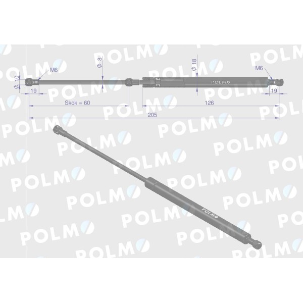 Siłownik drzwi L max. 205mm 47335077P 47/33-507/7 | Exvi
