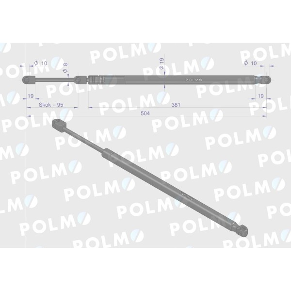 Siłownik drzwi L max. 504mm 04373760P 04/37-376/0 | Exvi
