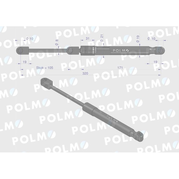 Siłownik maski silnika L max. 320mm 04/41-654/3 | Exvi