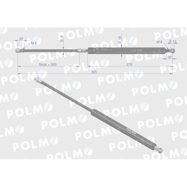 Siłownik szyby przedniej tylnej L max. 04/35-777/7 | Exvi