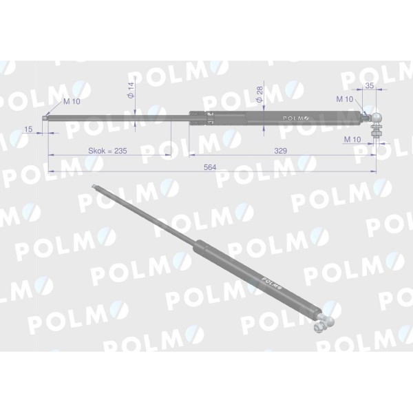 Siłownik szyby przedniej L max. 564mm F238805202360P | Exvi