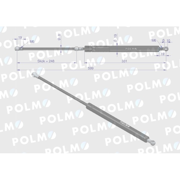 Siłownik szyby tylnej L max. 599mm CA516619P | Exvi
