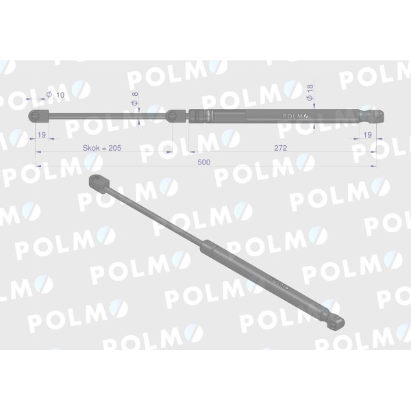 Siłownik szyby przedniej L max. 506mm CA592285P | Exvi
