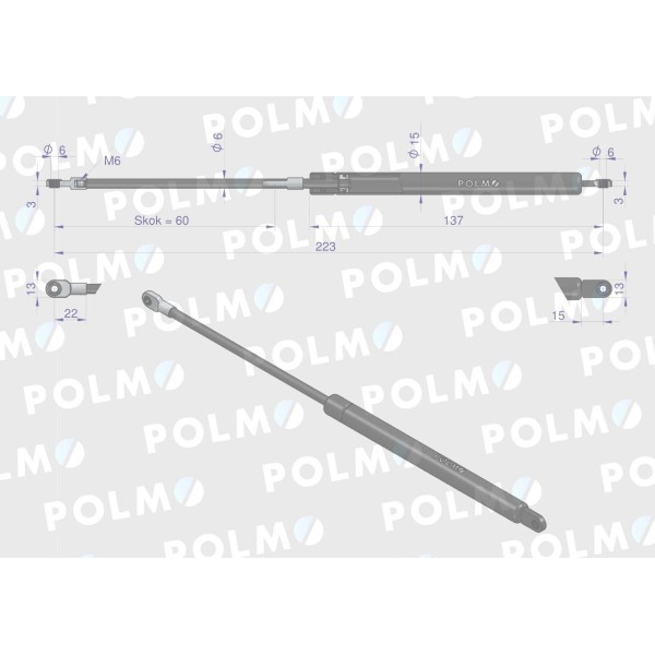 Siłownik szyberdachu L max. 225mm CA327964P | Exvi