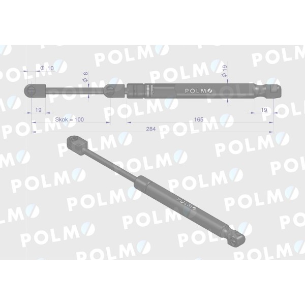 Siłownik szyby przedniej drzwi L max. 284mm AL71412P | Exvi