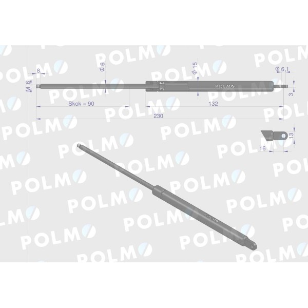 Siłownik szyberdachu L max. 230mm AL28649P JOHN | Exvi