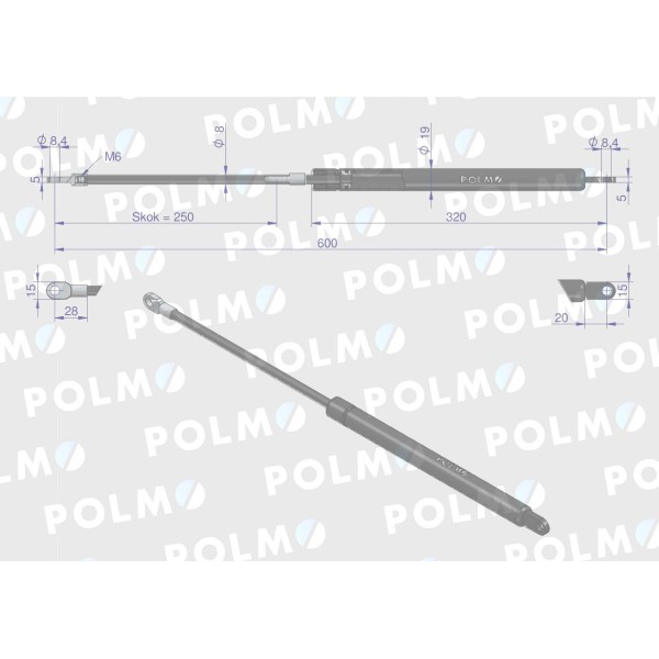 Siłownik szyby tylnej. Szyberdachu L 0308250110P | Exvi