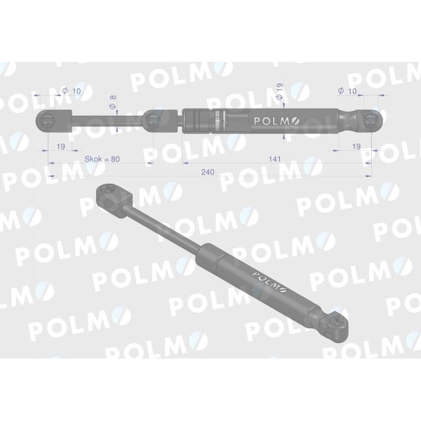Siłownik tylnej szyby L max. 240mm 1284636C1P | Exvi