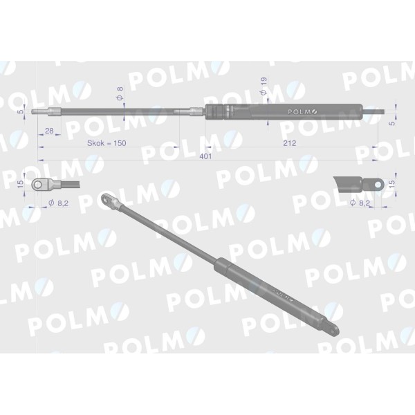 Siłownik maski silnika L max. 400mm 1531489C0P | Exvi