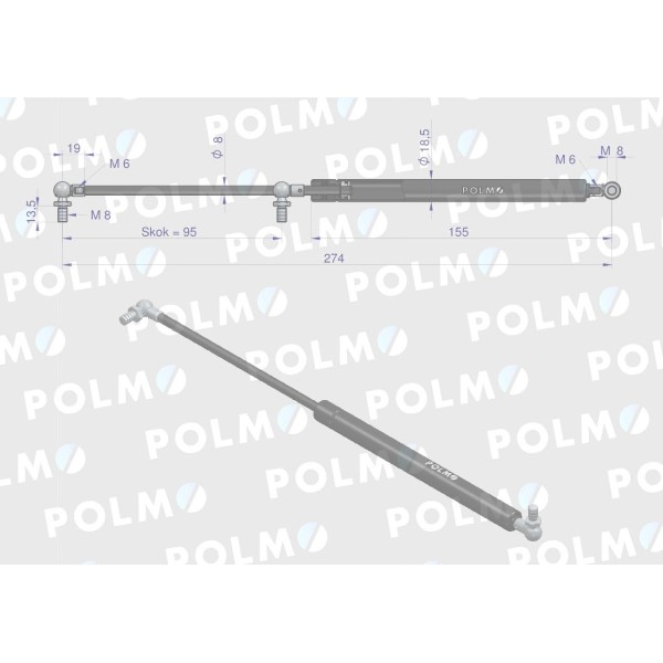 Siłownik drzwi L max. 274mm 5089549P CASE IH POLMO | Exvi