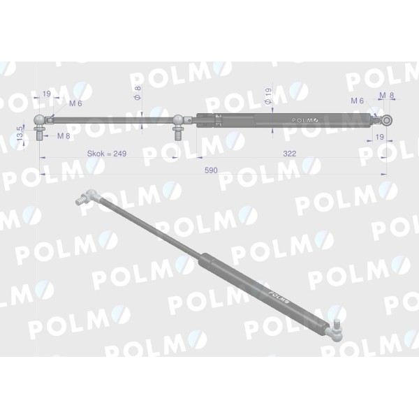 Siłownik szyba przednia L max. 590mm 199976077P | Exvi