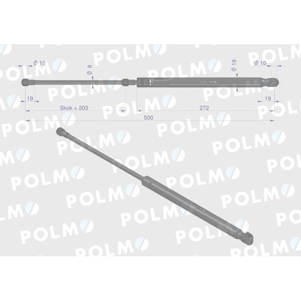 Siłownik szyby przedniej L max. 500mm AL78986P | Exvi