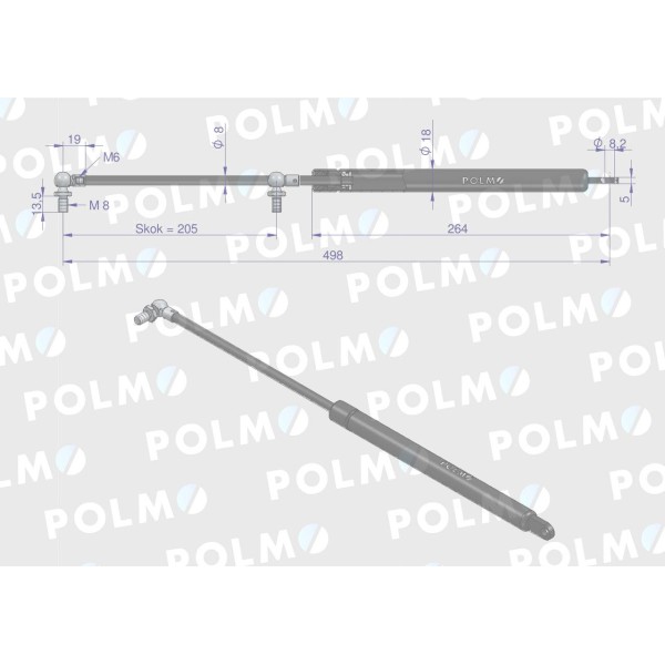Siłownik tylnej szyby drzwi L max. 498mm 3221531R0P | Exvi
