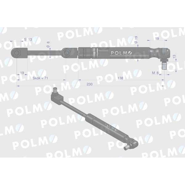 Siłownik drzwi L max. 230mm 3902121M1P MASSEY | Exvi
