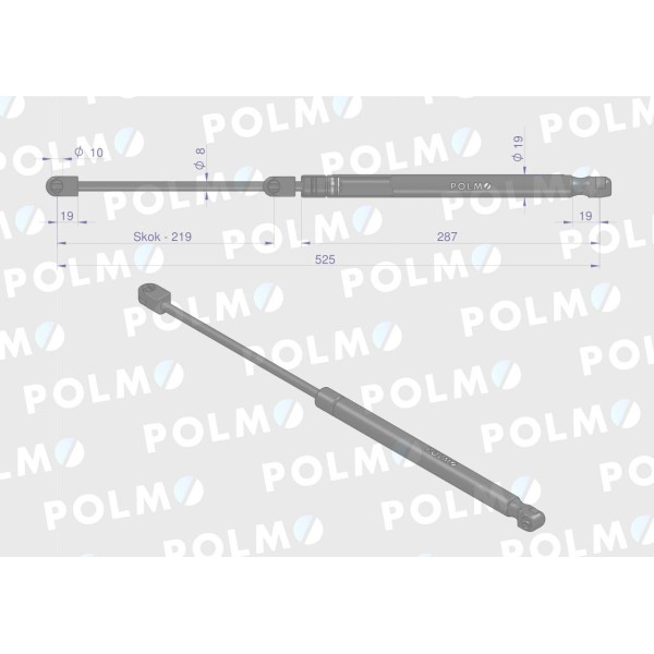 Siłownikszyby tylnej L max. 525mm 3301920M91P | Exvi