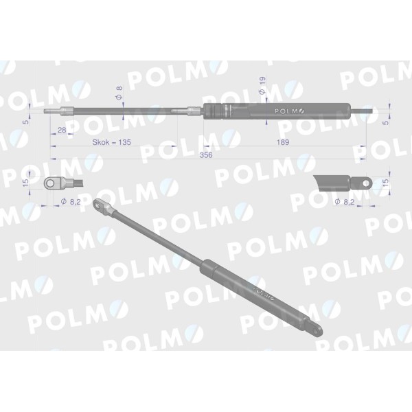 Siłownik szyby przedniej L max. 356mm CA287636P | Exvi