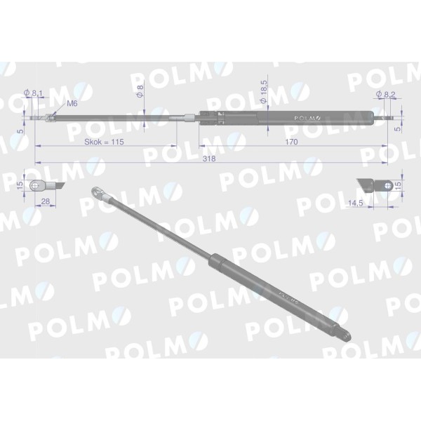 Siłownik drzwi L max. 318mm 3103957M1P MASSEY | Exvi