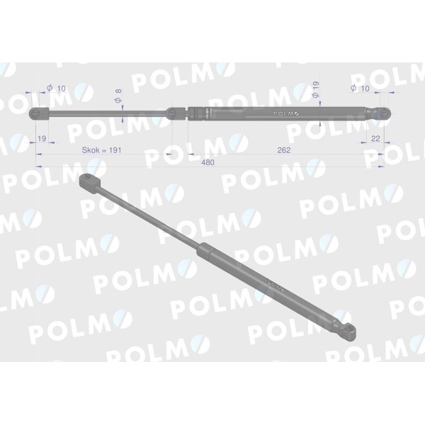 Siłownik szyby przedniej L max. 480mm 9977765P | Exvi