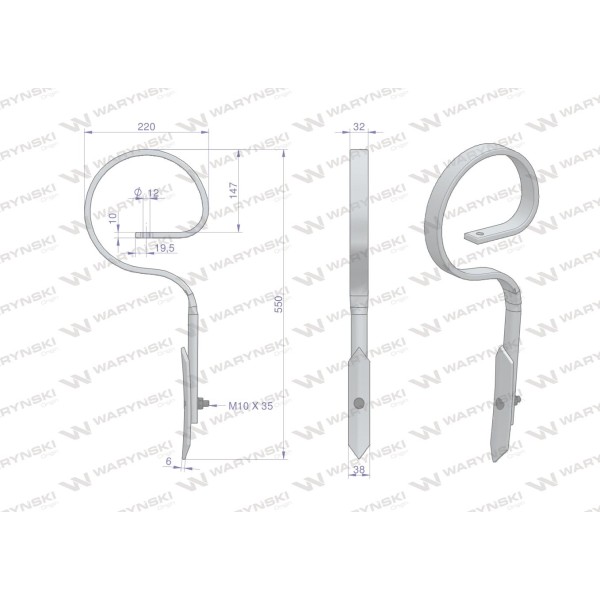 Ząb sprężynowy prosty Duński 550mm 32X10 1417000031 | Exvi