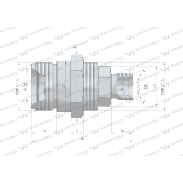 Zawór gniazdo M20x1.5 skręcane (ZSR6M20GNK) WRSM20GN | Exvi