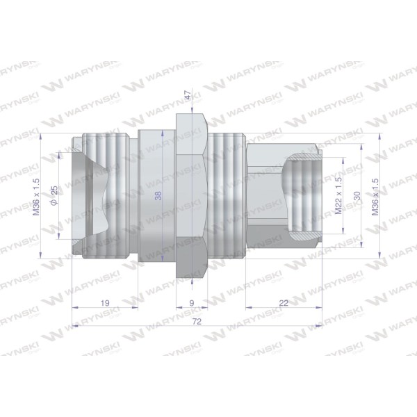 Zawór gniazdo M22x1.5 gwint wewnętrzny WRSM22WEWGN | Exvi