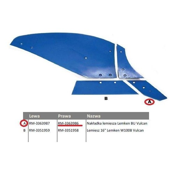 Dłuto, nakładka lemiesza prawa Lemken BU RM-3363986 | Exvi