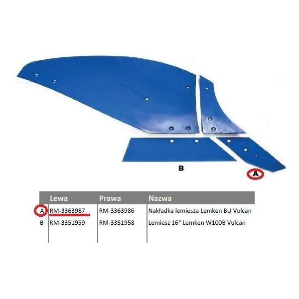 Dłuto, nakładka lemiesza lewa Lemken BU RM-3363987 | Exvi