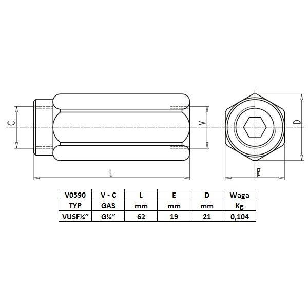 Zawór zwrotny VU 1/4" przepustowość 20L V0590 | Exvi