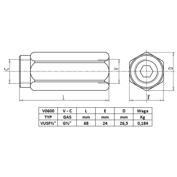 Zawór zwrotny VU 3/8" przepustowość 45L V0600 | Exvi