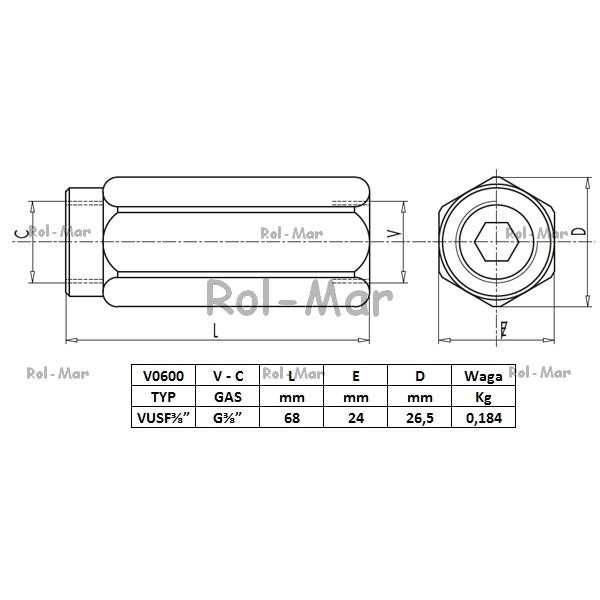 Zawór zwrotny VU 3/8" przepustowość 45L V0600 | Exvi