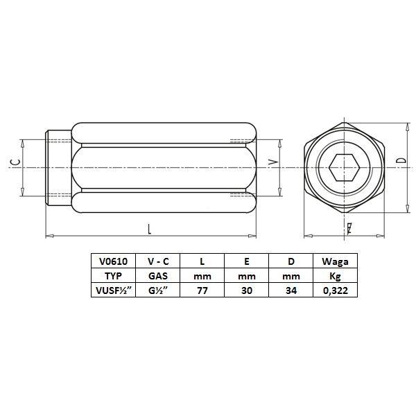 Zawór zwrotny VU 1/2" przepustowość 70L V0610 | Exvi
