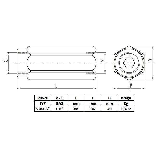 Zawór zwrotny VU 3/4" przepustowość 110L V0620 | Exvi