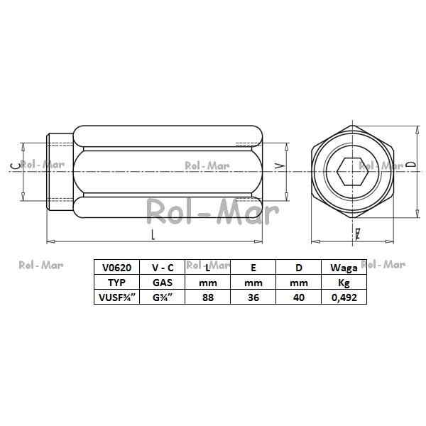 Zawór zwrotny VU 3/4" przepustowość 110L V0620 | Exvi
