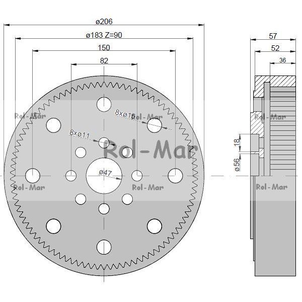 Koło z uzębieniem wewnętrznym Z90 L40010 RM-L40010 | Exvi