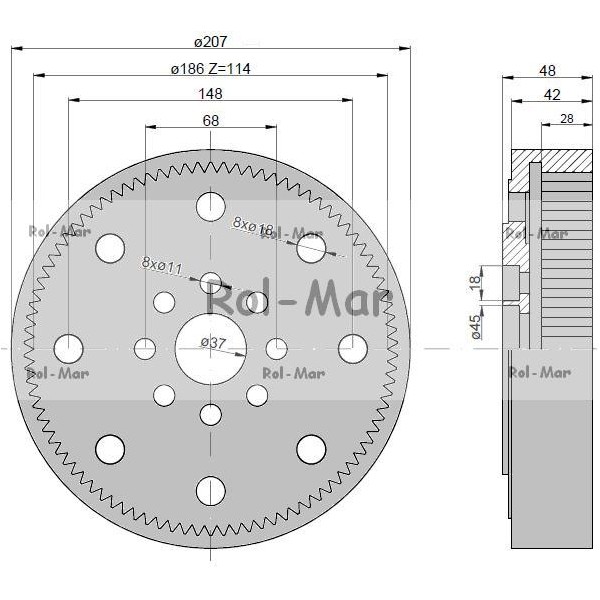 Wieniec z uzębieniem wewnętrznym 114Z RM-L40043 | Exvi