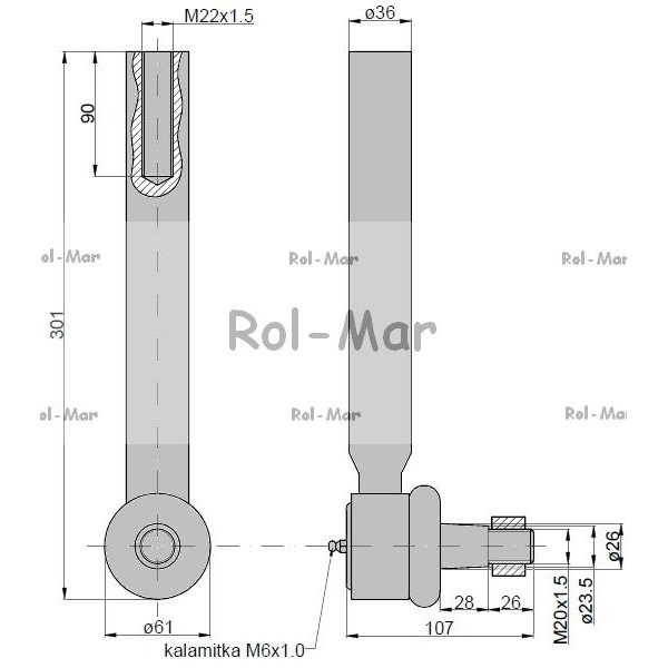 Przegub kierowniczy 270mm - M22x1,5 RM-04388223 | Exvi