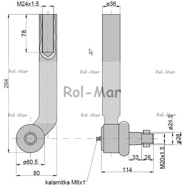 Przegub kierowniczy 260mm - M24x1,5 RM-AL116740 | Exvi