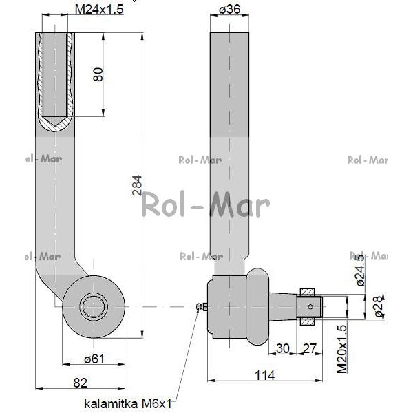 Przegub kierowniczy 260mm - M24x1,5 RM-AL116741 | Exvi