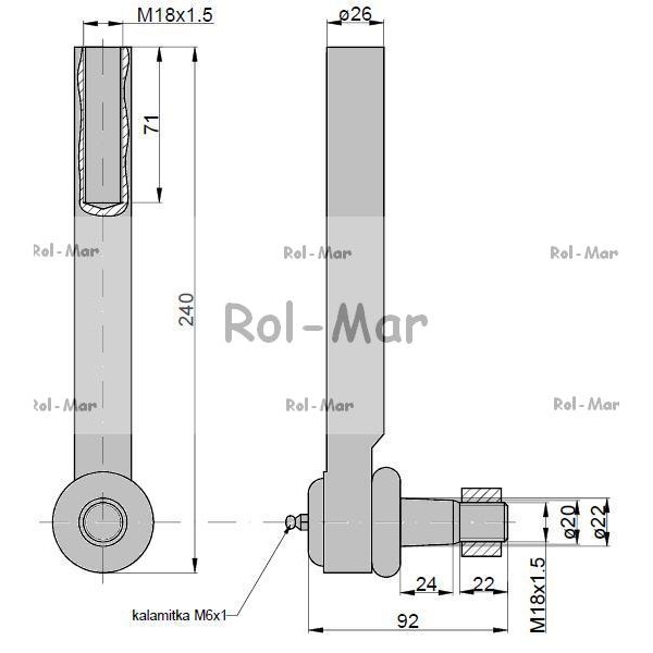 Przegub kierowniczy 220mm - M18x1,5 RM-81878555 | Exvi