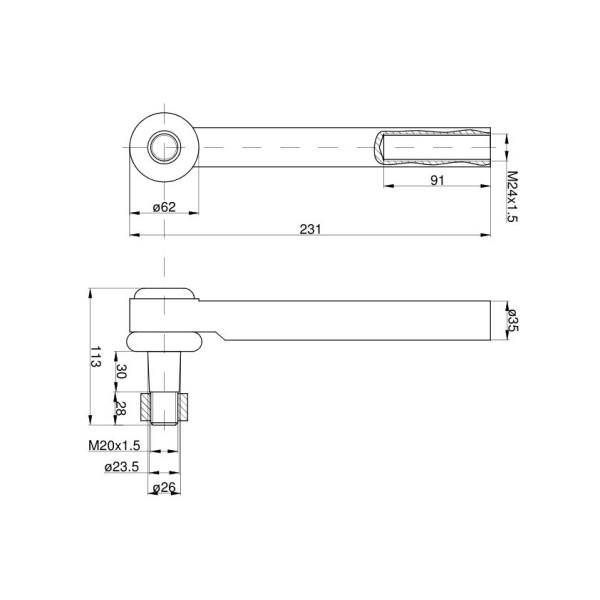 Przegub kierowniczy 207mm - M24x1,5 RM-126145A1 | Exvi
