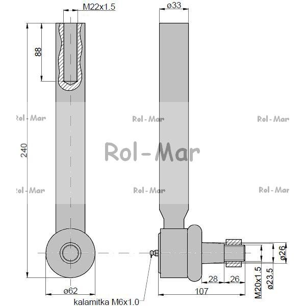 Przegub kierowniczy 210mm - M22x1,5 RM-04392038 | Exvi