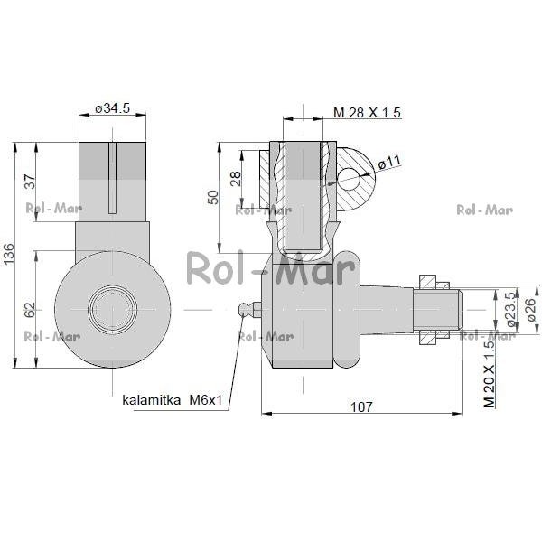 Przegub kierowniczy 105mm - M28x1,5 RM-3599679M91 | Exvi