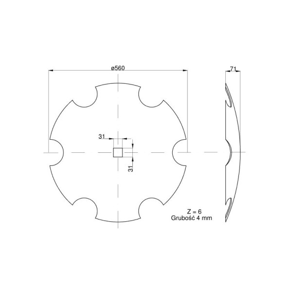 Talerz uzębiony fi 560 otwór 30x30 stal 5240121215B | Exvi
