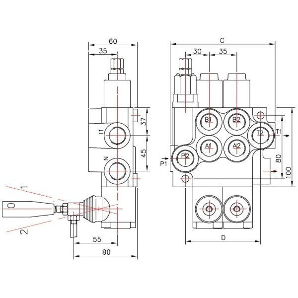 Rozdzielacz hydrauliczny dwusekcyjny ROZDZIELACZ2JOY | Exvi
