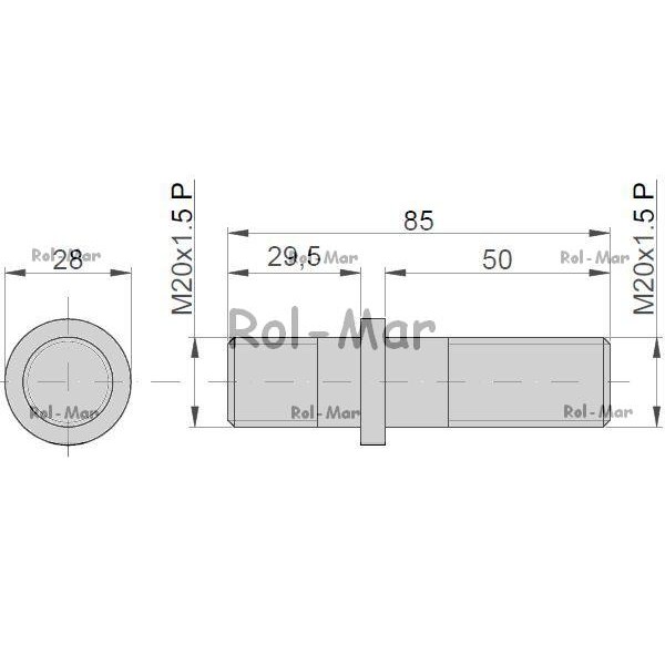 Śruba szpilka dwustronna M20x1,5P prawa 6010030216P | Exvi