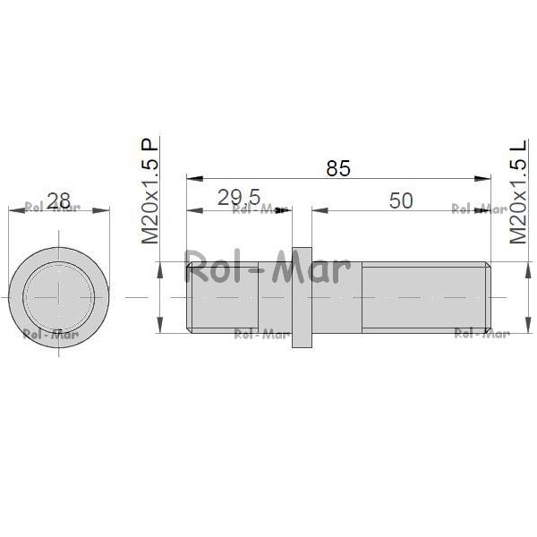 Śruba szpilka dwustronna M20x1,5L lewa 6010030216L | Exvi