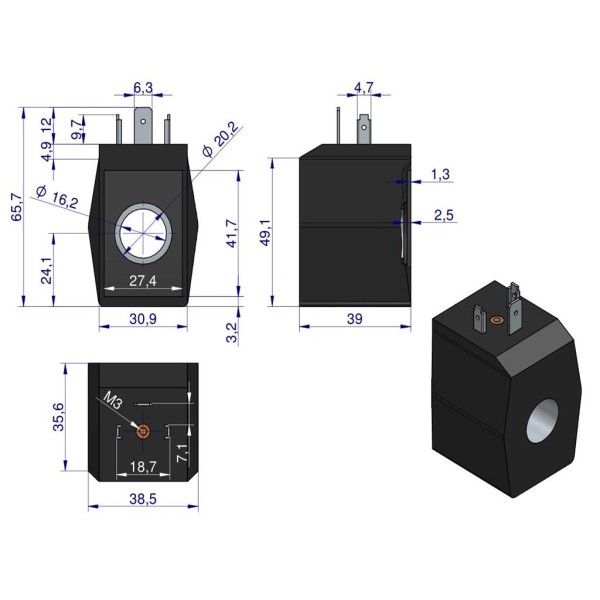 Cewka elektrozaworu 16mm 18W 230V RM-CEW230V | Exvi