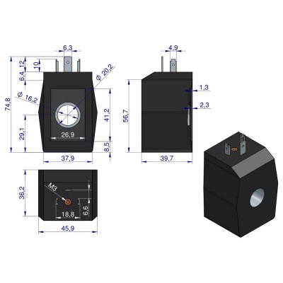 Cewka elektrozaworu 16mm 30W 12V DC RM-CEW12VDC | Exvi
