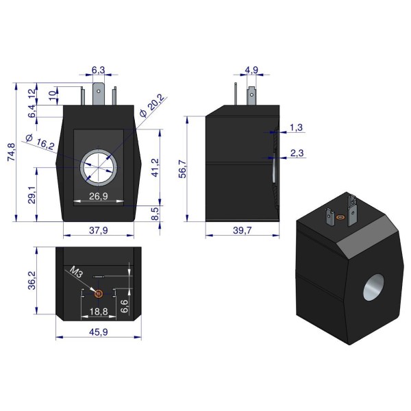 Cewka elektrozaworu 16mm 30W 12V DC RM-CEW12VDC | Exvi